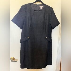 H&M Black Boucle Wool Blend Short Sleeve Mini Dress in Size XL